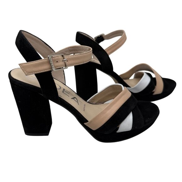 Gadea Sandal Womens Size 38 Black Beige White Suede Block Heel Made In Spain - Picture 9 of 9
